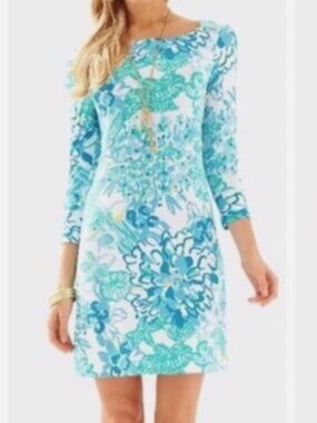 Lilly Pulitzer Sophie Boatneck Dress UPF 50+ 3/4 Sleeve Sea Sirens Print Size XS